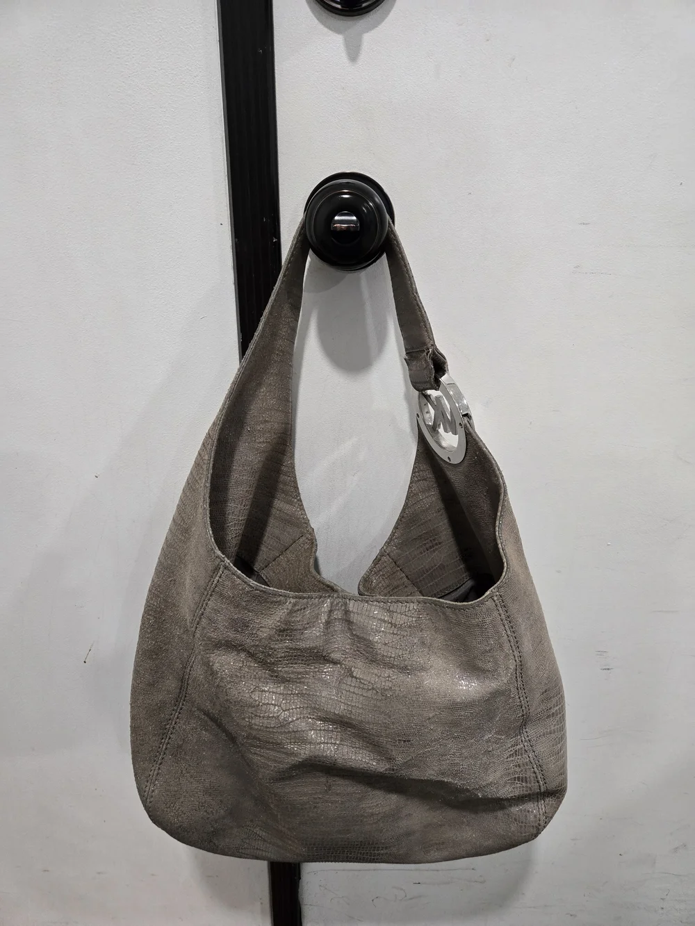 Michael Kors Shimmery Taupe Lizard-Embossed Hobo